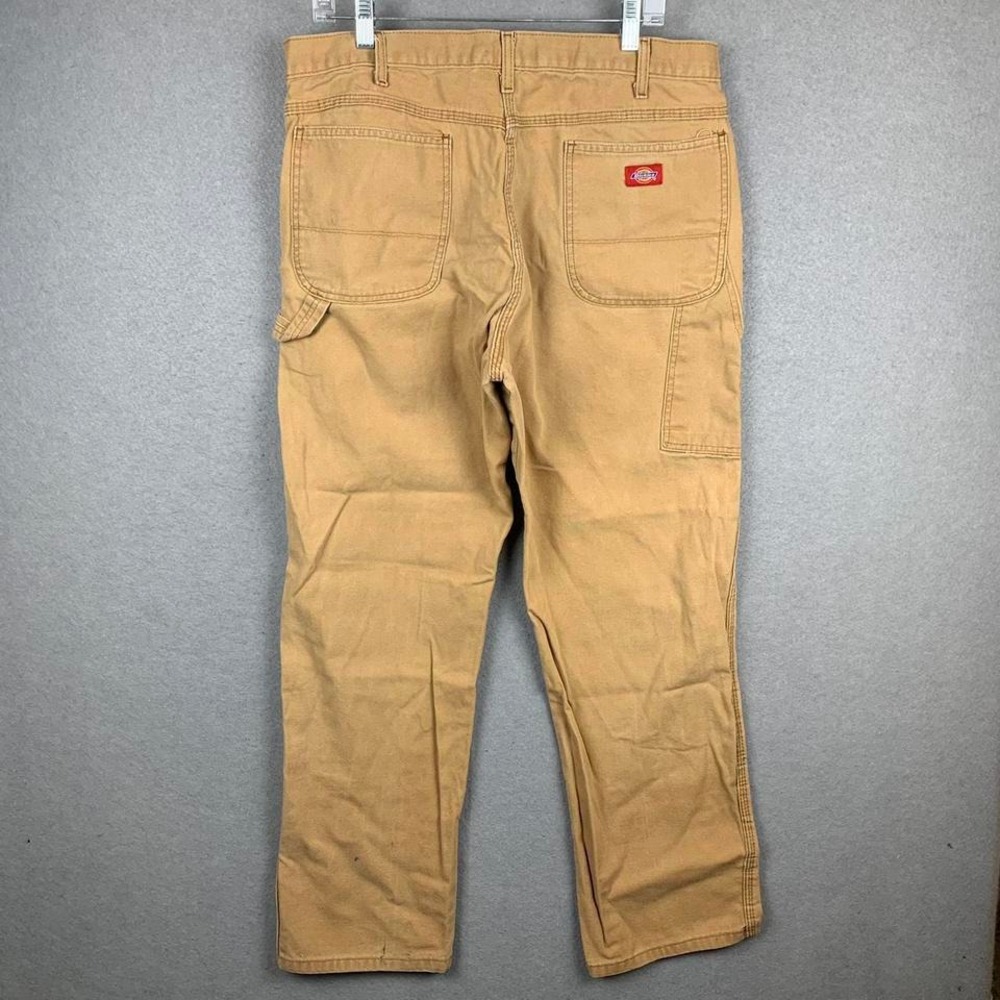 Vintage Dickies Canvas Carpenter Pants Camel Brown Color Red Logo Men's 34x32
